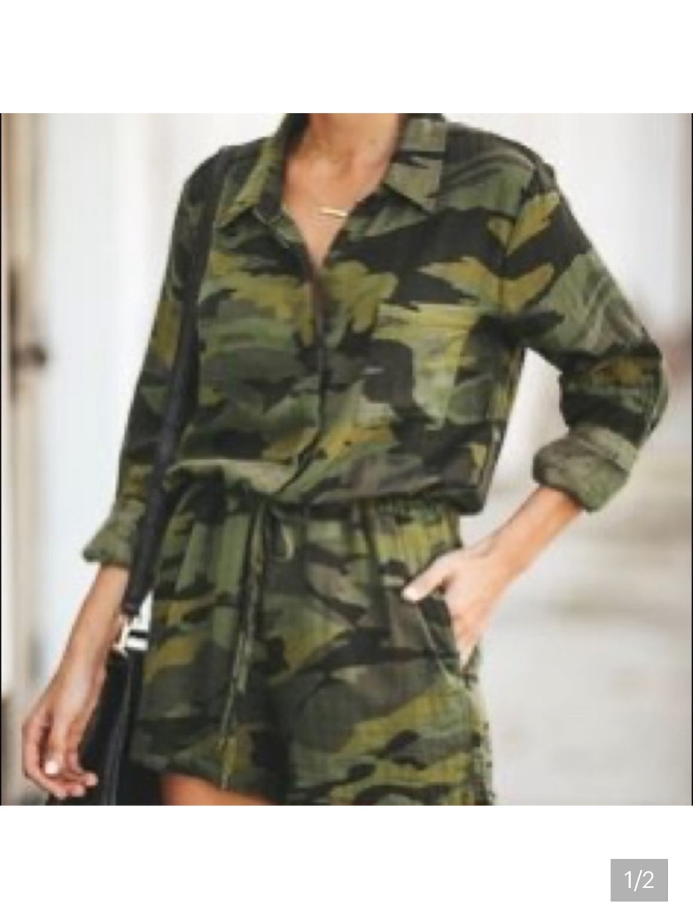 Love Stitch Olive Green Camo Romper